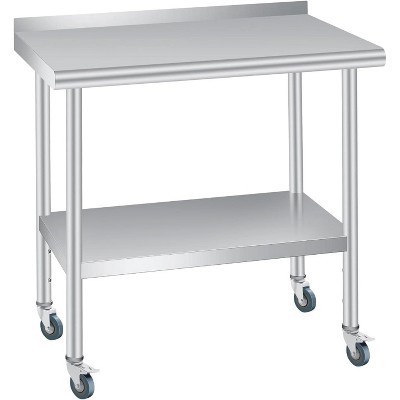 Stainless Steel Table, Backsplash + 4 Caster Wheels, Kitchen Work Table for Work, Heavy Duty NSF Metal Work Tables, for Restaurant, Home