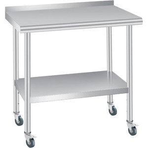 Stainless Steel Table, Backsplash + 4 Caster Wheels, Kitchen Work Table for Work, Heavy Duty NSF Metal Work Tables, for Restaurant, Home - 1 of 4