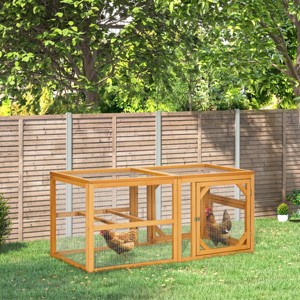 55'' Wooden Chicken Coop Run with Wire Fencing and Multiple Entrances,Outdoor Chicken Pen Extension for 2 to 4 Chickens - LAOTIES - 1 of 4