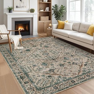 Washable Boho Vintage Runner Rug, Soft Low Pile Non-Slip Carpet for Hallway, Kitchen, Entryway, Neutral Retro Pattern - 1 of 4