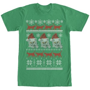 Men's Lost Gods Ugly Christmas Cat Print T-Shirt - 1 of 4