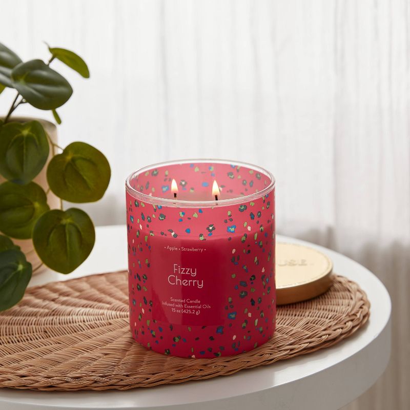 2-Wick Glass Jar 15oz Candle with Patterned Sleeve Fizzy Cherry - Opalhouse&#8482;, 2 of 4