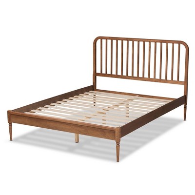 Walnut Brown Full Wood Frame Upholstered Tufted Bed with Slats