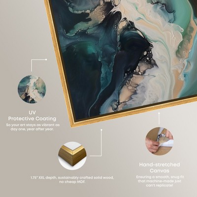 Sage River Blue and Green Abstract Canvas Art with Gold Frame