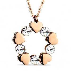 West Coast Jewelry Women's Polished Cubic Zirconia and Heart Circle Rose Gold Plated Necklace - 17" - 1 of 4