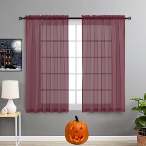 GoodGram 2 Piece Spooky Halloween Decor Organ Blood Burgundy Colored Rod Pocket Sheer Voile Window Curtains - 63 in. Long - 1 of 3