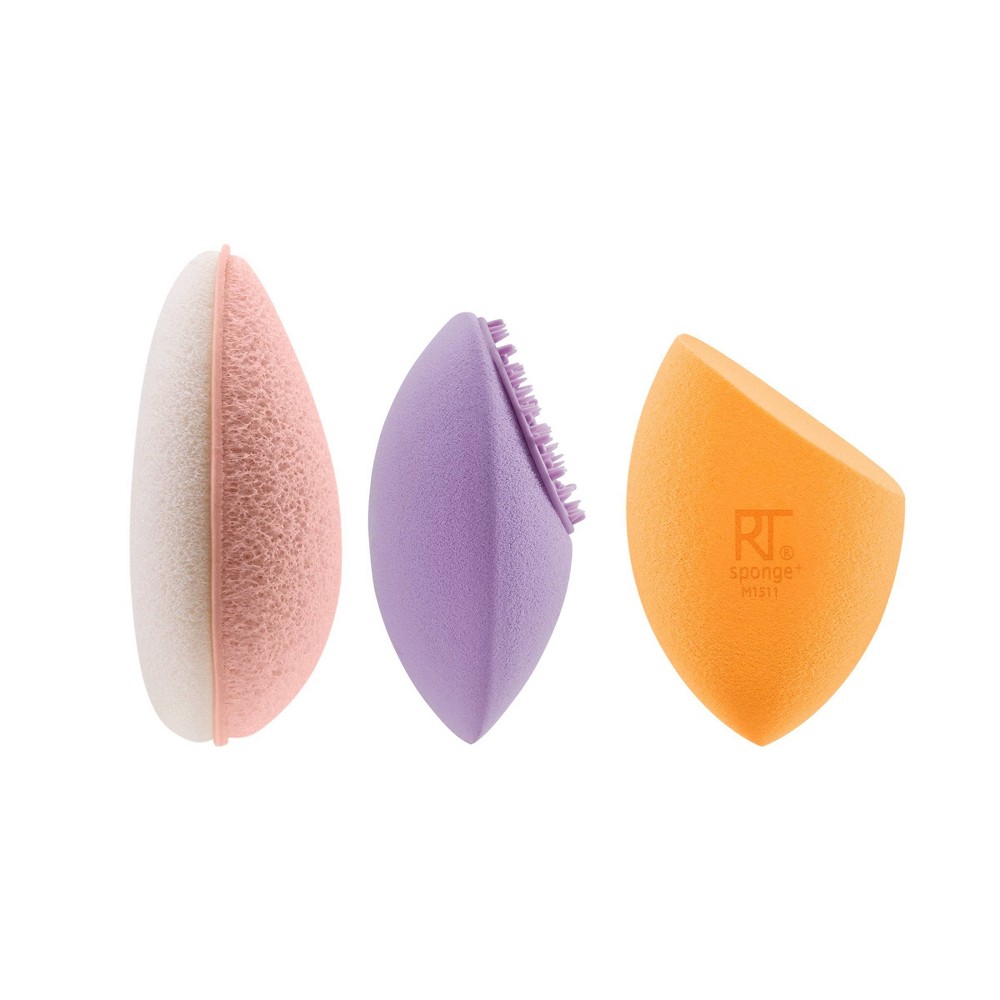 Real Techniques Sponge+ Pro-Glow Radiance Complexion Kit  Beauty Makeup Blenders for Facial Cleanser  Toner  and Foundation  3 Piece Set