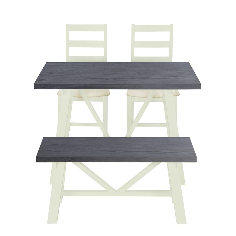 4-Piece Farmhouse Dining Table Set, Solid Wood Kitchen Table Set with Bench for Small Places - ModernLuxe, 5 of 13