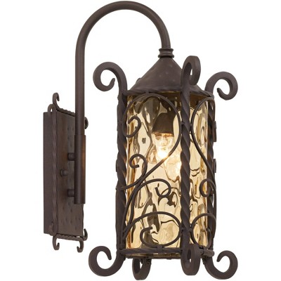 John Timberland Casa Seville Vintage Rustic Outdoor Wall Light Fixture Dark Walnut Scroll 18 1/2" Champagne Hammered Glass for Post Exterior Barn Deck