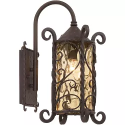 John Timberland Rustic Outdoor Wall Light Fixture Dark Walnut Iron Twists 18 1/2" Champagne Hammered Glass for Exterior House Deck