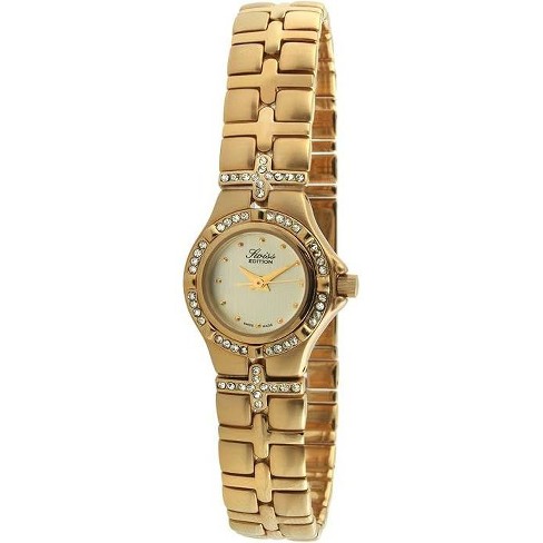 Swiss Edition Women's Luxury 23K Gold Plated Crystal Bezel and Bracelet Dress Watch - image 1 of 2