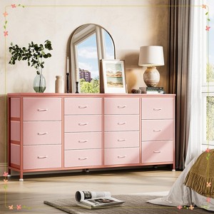 63" Dresser with 14 Fabric Drawers, Wide Dresser TV Stand with Built-in USB Ports - 1 of 4