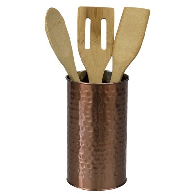 Home Basics Hammered Steel Utensil Holder, Copper