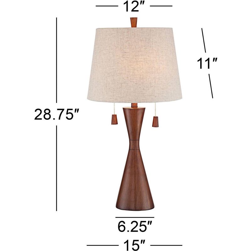 360 Lighting Omar Modern Modern Mid Century Table Lamps 28 3/4" Tall Set of 2 Brown Wood Oatmeal Tapered Drum Shade for Bedroom Living Room Bedside, 4 of 7