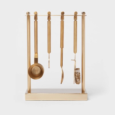 White Marble & Brass Hanging Bar Tools Set