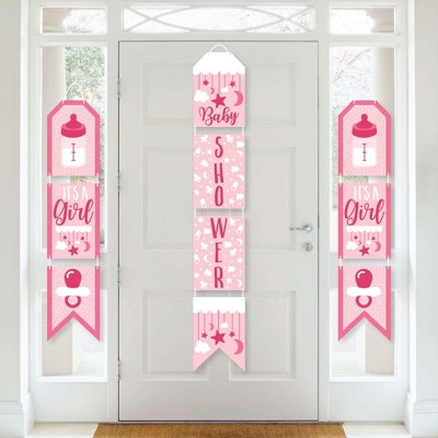 Big Dot of Happiness It's a Girl - Hanging Vertical Paper Door Banners - Pink Baby Shower Wall Decoration Kit - Indoor Door Decor