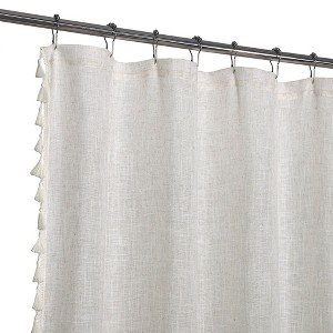 Linen Blend Fabric Shower Curtain with Vintage Chic Tassels - 1 of 4