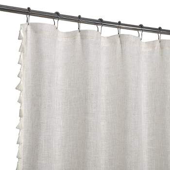 Linen Blend Fabric Shower Curtain with Vintage Chic Tassels