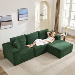 Modular Sectional Sofa, Corduroy L-Shaped Sofa with Deep Seat & Throw Pillows, Comfy Cloud 3-Seater Couch with Chaise, Memory Foam Couch - 1 of 4