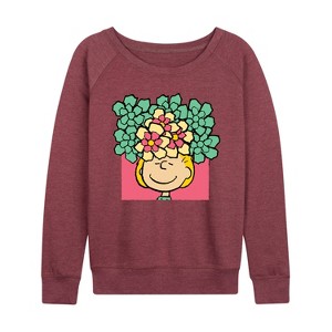 Women's - Peanuts - Sally Flowers Lightweight French Terry Wide Neck Long Sleeve Shirt - 1 of 4