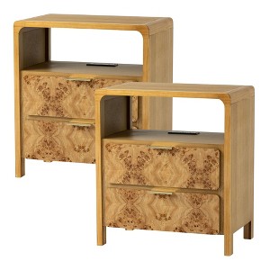 COZAYH Farmhouse 2 Drawer Bed Nightstand with Charging Station, Wood, Set of 2 - 1 of 4