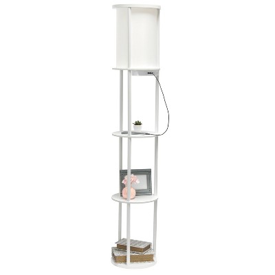 White Adjustable 3-Shelf Floor Lamp with USB Ports