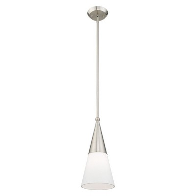Stockholm Brushed Nickel 1-Light Mini Pendant with Off-White Shade