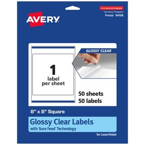 Avery Glossy Clear Square Labels with Sure Feed, 8" x 8" - 1 of 4