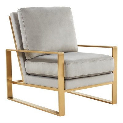 LeisureMod Jefferson Accent Arm Chair Upholstered in Velvet with Gold Brass Finish Frame