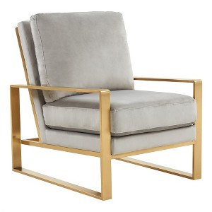 LeisureMod Jefferson Accent Arm Chair Upholstered in Velvet with Gold Brass Finish Frame - 1 of 4