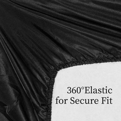 Skyzone 4-Piece Queen Size Satin Bed Sheets Set - 15" Deep Pocket Silky Bedding, Black, Hotel-Like Black 90"x102" — фото 5