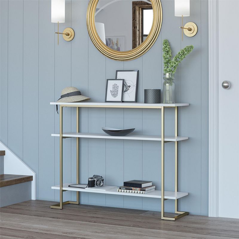 RealRooms Olten Console Sofa Table with 3 Open Shelves and Gold Metal Frame, 2 of 5