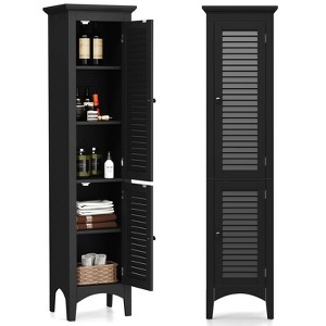 Costway 63” Tall Bathroom Cabinet with 2 Louvered Doors & Adjustable Shelf, Elevated Legs Gray/Black/White/Brown - 1 of 4