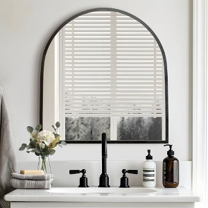 1-Piece 30 In.H x 27 In.W Aluminum Alloy Thin Edged Right Angled Arch Black Hanging Mirror Wall Mirror - 1 of 4