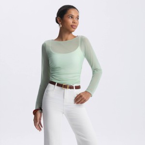 Women's Long Sleeve Semi Sheer Side Seam Gathering Top - A New Day