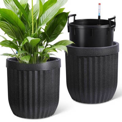 14.5/23 Inch Tall Planters Set of 2, Marble Finish Self Watering Pots for Outdoor & Indoor Plants, Living Room, Home, Office, Patio, Porch, Garden