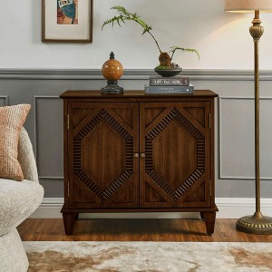 Resenkos 33.6" Retro Wooden Sideboard Buffet Cabinet with Storage, Symmetrical Geometric Accent Display Cabinets, Antique - 1 of 4