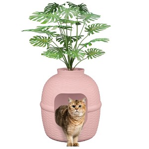 Hidden Litter Box with Faux Plant, Large Cat Litter Box with Rattan Pattern, Heavy Duty PP Material Litter Box - 1 of 4