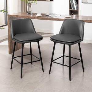 Counter Height Swivel Bar Stools Set of 2, 360¡ã Swivel Upholstered Barstools with Back and Metal Legs for Kitchen Island - 1 of 4