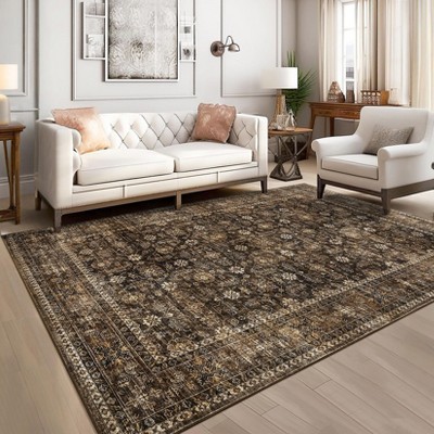 Area Rug Vintage Floral Distressed Print Pattern Rug, Soft Washable Non-Slip Low-Pile Indoor Carpet for Bedroom, Living Room
