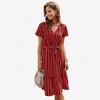 Anna-Kaci Women's V-Neck Short Sleeve Tiered Midi Dress with Waist Tie - 3 of 4