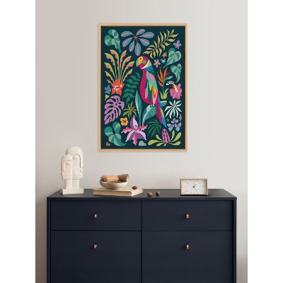 Colorful Tropical Parrot Canvas Print with Natural Frame