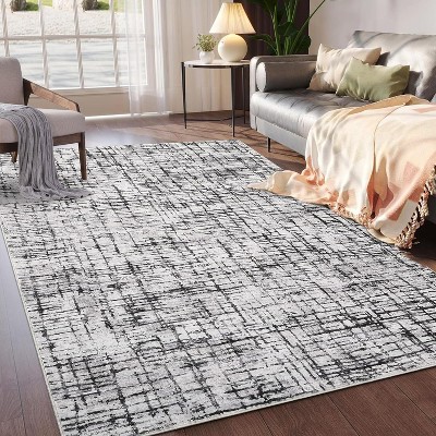 Modern Geometric Washable Rug – Low Pile, Non-Slip, Soft Stain-Resistant Carpet for Bedroom, Living Room, Dining