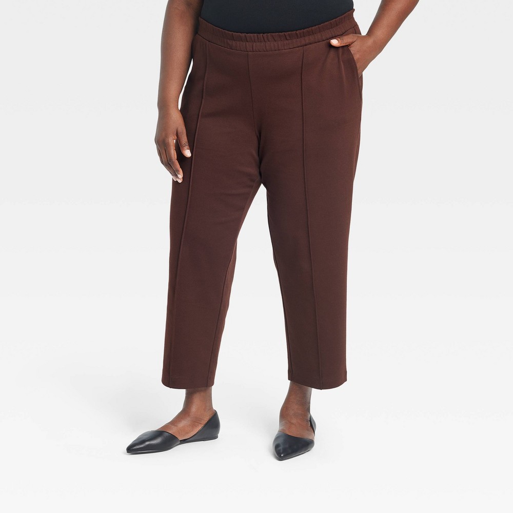 Women's High-Rise Tapered Ankle Knit Pull-On Pants - A New Day™ Brown XXL