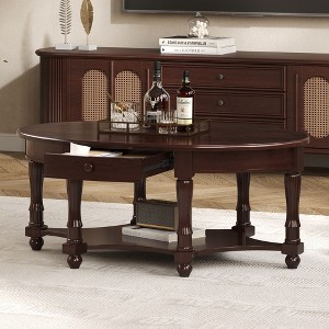 KTMBDW Coffee Table in 45", Vintage Oval Coffee Tables for Living Room, Wooden Dining Center Tables with Storage Shelf and Drawer - 1 of 4