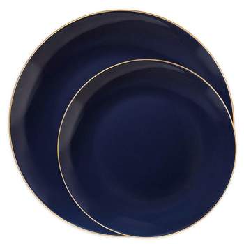 Smarty Had A Party Navy with Gold Rim Organic Round Disposable Plastic Dinnerware Value Set (120 Dinner Plates + 120 Salad Plates)