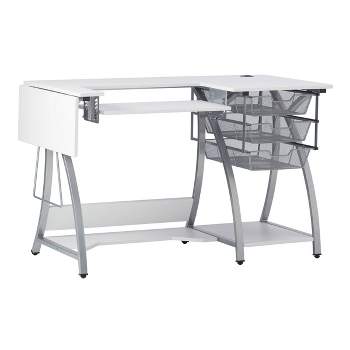 Best Choice Products Folding Sewing Table Multipurpose Craft Station Side Desk w/ Wheels, Shelves, Bins, Pegs - White