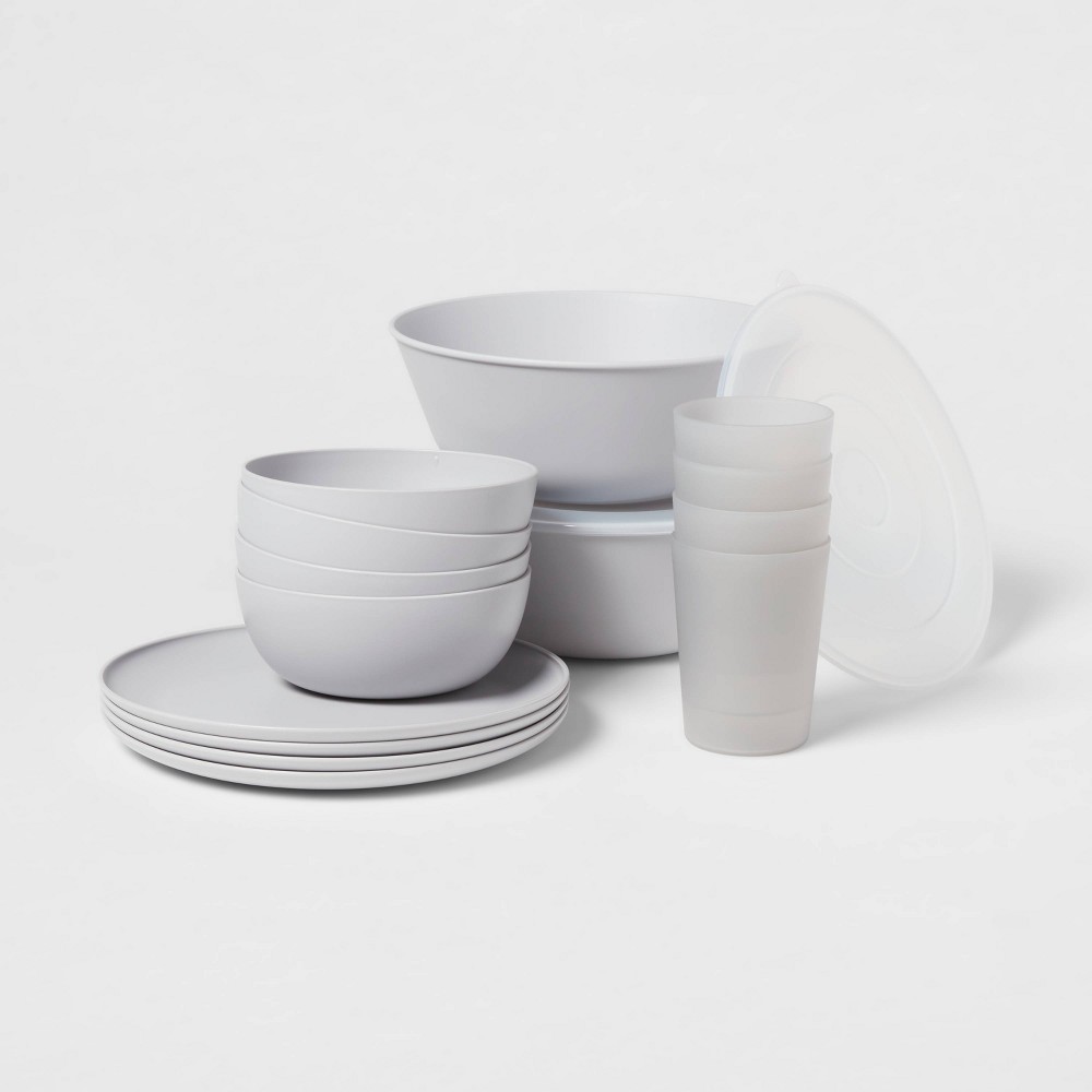 Photos - Other kitchen utensils 16pc Plastic Dishware Set Gray - Room Essentials™
