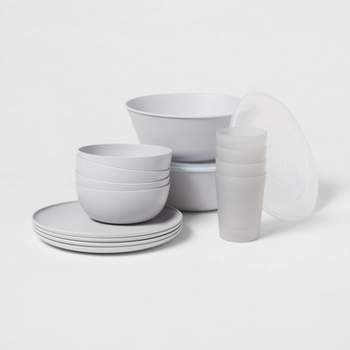 16pc Plastic Dishware Set Gray - Room Essentials™