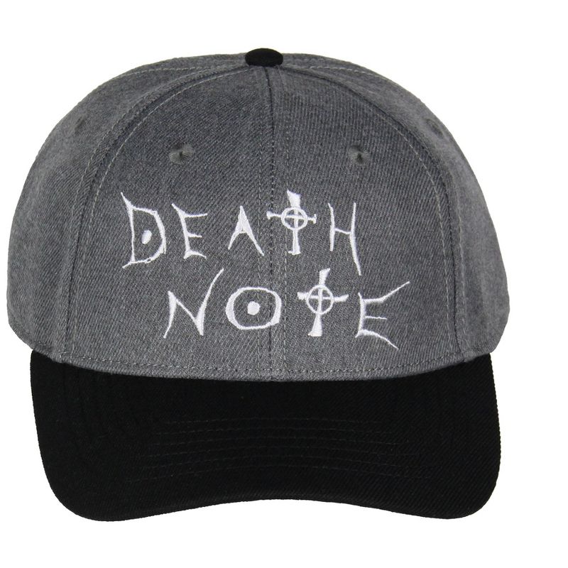 Death Note Anime Manga Embroidered Logo Design Adult OSFM Precurved Snapback Hat Grey, 2 of 5